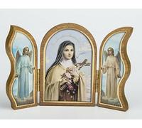 ilhorin Triptyque en Bois Image Icône Sainte Thérèse 9 cm x 12.5 cm | Redorée à la Feuille d'Or