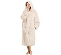 ililmmoe Couverture à capuche en peluche pour homme et femme, super chaude et confortable, grande couverture à porter pour la maison, manteaux en peluche épaisse et ample, beige, taille unique