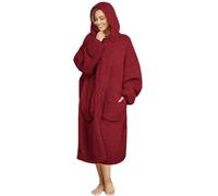 ililmmoe Couverture portable surdimensionnée pour femme, couverture à capuche en polaire épaisse pour adulte, sweat à capuche sherpa confortable comme cadeau pour maman, Rouge bordeaux/blanc, One Size