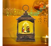 iLitLuk Boule à Neige de Noël Paillettes Tourbillonnantes Lanterne Musicale Crèche Boule à Neige Style Rétro LED à Eau Tournante avec Minuterie De 6 Heures USB et Batterie 20cm de Haut Cadeau de Noël