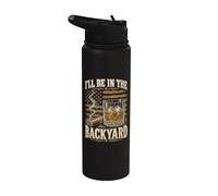 I'll Be in The Backyard Retro USA, amateurs de cigares et de bourbon Stainless Steel Insulated Water Bottle
