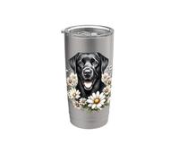 Illustration de marguerites sauvages avec labrador noir Gobelet isotherme en acier inoxydable double paroi