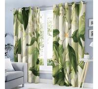 Illustration De Plante Rideau Occultant Thermiques Vert Olive Enfant - Lot De 2 Rideaux Imprimé pour Salon Chambre,Jasmin Motif De Feuille Rideaux Et Draperies Intérieurs À Oeillets,140L × 225H Cm