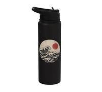 Illustration japonaise de soleil vague | Art inspiré de la grande vague Stainless Steel Insulated Water Bottle