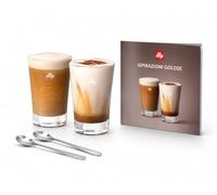 illy Indulgence Kit de 2 verres en verre et 2 cuillères à café en acier, design avec livre de recettes de café, préparation de cappuccino et espresso spécial