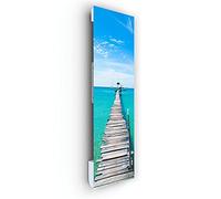 ILO Radiateur Électrique Rayonnant Soufflant Mural 1750W Ponton Caraïbes | +28 Motifs, Design Unique - Extra Plat Verre Trempé - IP44 - Orientation Verticale - Programmable, Éco - Made In France -