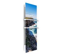 ILO/Radiateur Sèche Serviette Électrique Soufflant /1250W/Falaise Océanique | +17 Motifs, Design Unique/Rayonnnant/Extra Plat/ IP44 / 2 barres Inox/Orientation Verticale/Éco, Silencieux/France