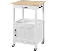 Îlot avec table en bois, 3 crochets, armoire et étagère, blanc