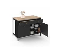 Ilot central 120 cm campagne ISIS plateau bois façon hêtre et noir