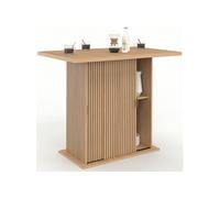 Ilot central 4 personnes JULIETTE 110 cm pied central avec rangement effet lattes tasseau de bois