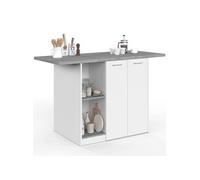 Ilot central BAO 140 cm 4 personnes bois blanc avec plan de travail effet béton