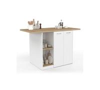 Ilot central BAO 140 cm 4 personnes bois blanc avec plan de travail façon hêtre