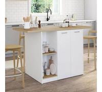 Ilot central BAO 140 cm 4 personnes bois blanc avec plan de travail façon hêtre