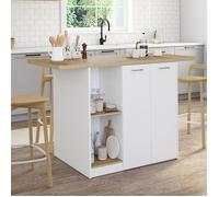 Ilot central BAO 140 cm 4 personnes bois blanc avec plan de travail façon hêtre