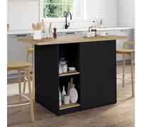 IDMARKET Ilot central BAO 140 cm 4 personnes bois noir avec plan de travail façon hêtre