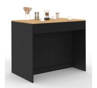 Ilot central CESAR 110 cm avec tablette relevable rectangulaire bois noir et façon hêtre