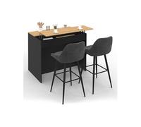 Ilot central CESAR 110 cm avec tablette relevable rectangulaire bois noir et façon hêtre