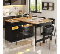 Îlot Central Cuisine avec Rangement Et Plan De Travail, Table Roulante Îlot De Rangement Mobile Extensible 120-180 Cm, Meuble Bar Cuisine avec Éclairage LED Pivotante 360° Design Moderne