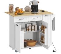 Desserte îlot central de cuisine multi-rangement - prises secteur, ports USB - blanc effet bois clair Blanc G