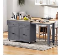 Îlot central de cuisine 112-180×45×92 cm Desserte de cuisine sur roulettes avec plan de travail extensible 2 tiroirs 4 portes