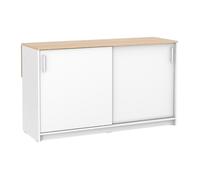 Ilot central de cuisine avec 2 portes - Blanc et chêne - BENITA