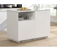 Vente-unique - Ilot Central de Cuisine avec 2 Portes et 1 Niche en MDF - Effet marbre Blanc - CORELINA