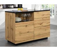 Ilot central de cuisine avec 2 portes et 1 niche en MDF - Naturel et noir - CORELINA