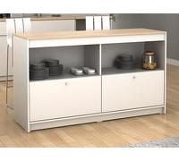 Ilot central de cuisine avec 2 portes et 2 niches - Blanc et chêne - TEKYNA