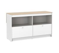 Ilot central de cuisine avec 2 portes et 2 niches - Blanc et chêne - TEKYNA