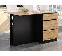 Ilot central de cuisine avec 6 tiroirs et 4 niches en MDF - Naturel clair et Noir - POMARELA