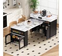 Îlot central de cuisine avec buffet vitré et table extensible 6 places