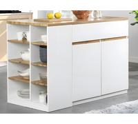Ilot central de cuisine avec rangements - Blanc et Naturel - MEILI
