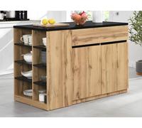 Ilot central de cuisine avec rangements - Noir et Naturel - MEILI