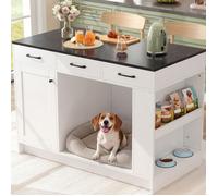 Îlot central de cuisine blanc 120 x 60 x 90 cm avec 3 tiroirs niche pour animal et étagère réglable