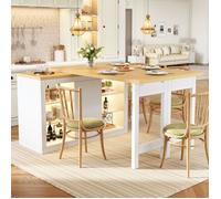 Îlot Central de Cuisine Extensible - avec Éclairage LED - Table Bar Haute Pivotante à 360° Mange-debout Blanc
