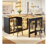 Îlot Central de Cuisine Extensible - avec Éclairage LED - Table Bar Haute Pivotante à 360° Mange-debout Noir