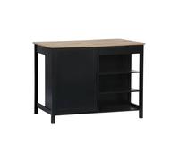 Îlot central de cuisine MOLENE. plateau en bois d'hévéa. 120x75cm. noir. 5 étagères. 1 porte. 1 tiroir. L 120 x P 75 x H 90cm