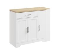 Îlot central de cuisine scandinave blanc - SoBuy - Plan de travail extensible rabattable - Tiroir compartimenté