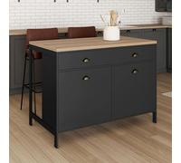 Ilot central ISIS 120 cm plateau bois façon hêtre et noir
