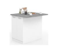 Ilot central IVO 100 cm blanc avec plan de travail effet béton