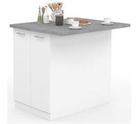 IDMARKET Ilot central IVO 100 cm blanc avec plan de travail effet béton