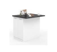 Ilot central IVO 100 cm blanc avec plan de travail gris anthracite