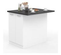 IDMarket – Îlot central IVO 120 cm – Blanc avec plan de travail gris anthracite