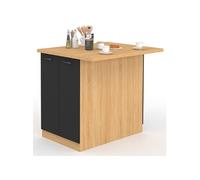 Ilot central IVO 100 cm bois façon hêtre portes noires avec plan de travail
