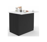 Ilot central IVO 100 cm bois noir avec plan de travail effet marbre ALASKA