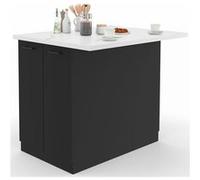IDMarket – Ilot central IVO 100 cm Bois noir avec plan de travail effet marbre Alaska