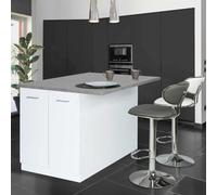 Ilot Central Ivo 120 Cm Blanc Avec Plan De Travail Effet Beton
