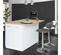 Ilot Central Ivo 120 Cm Blanc Avec Plan De Travail Façon Hêtre