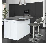 Ilot Central Ivo 120 Cm Blanc Avec Plan De Travail Gris Anthracite