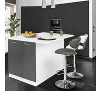 IDMarket – Îlot central IVO 120 cm blanc/gris avec plan de travail